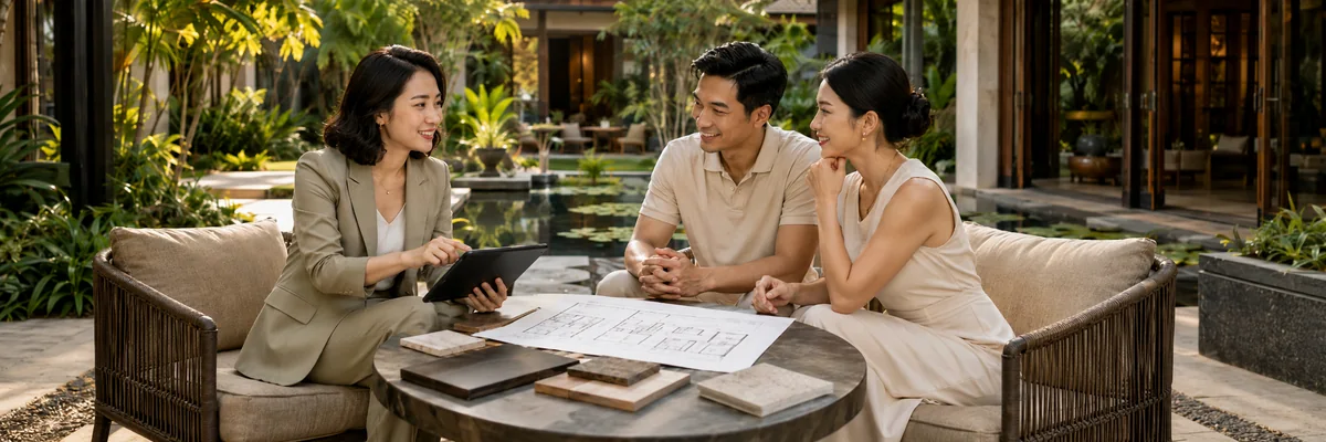 Tarmeer advisor with homeowners at a luxury villa